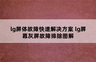 lg屏体故障快速解决方案 lg屏幕灰屏故障排除图解